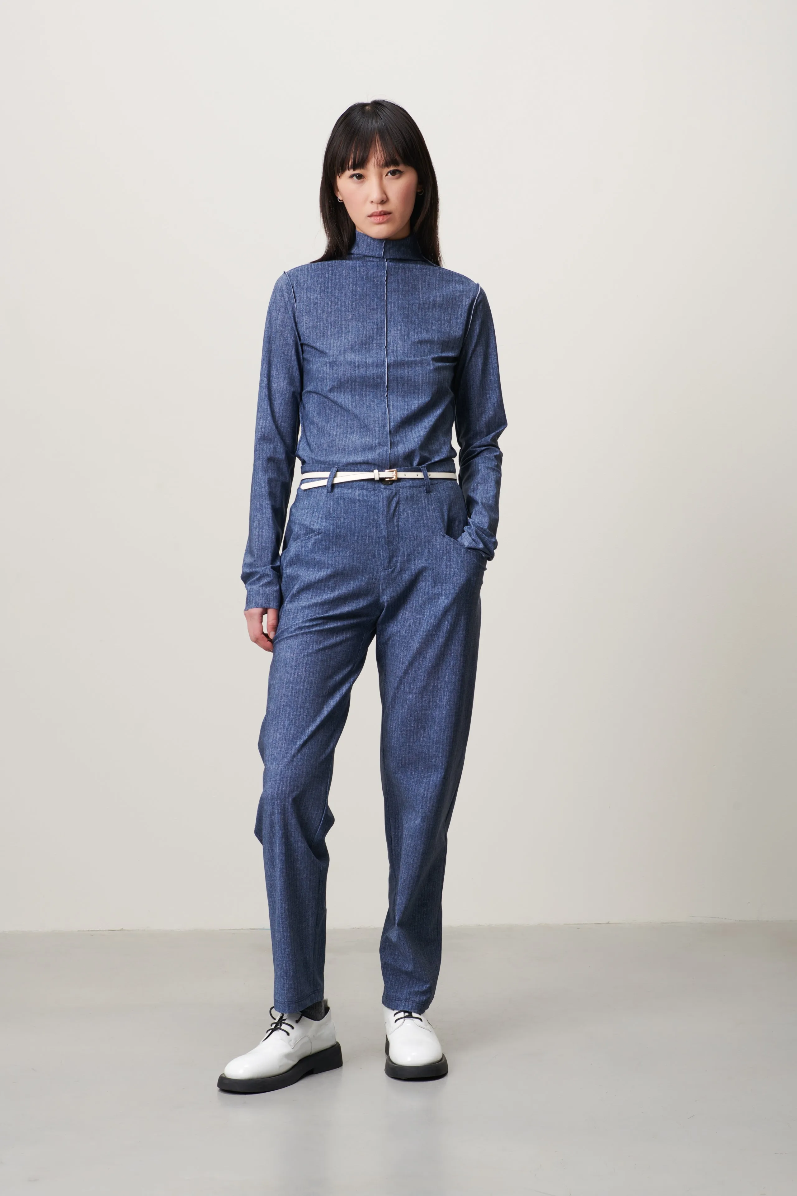 Zara Top Technical Jersey | Blue denim